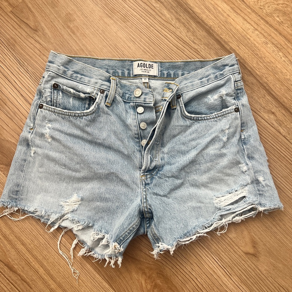 Agolde Blue Jean Shorts Distressed Cut-Off Hem